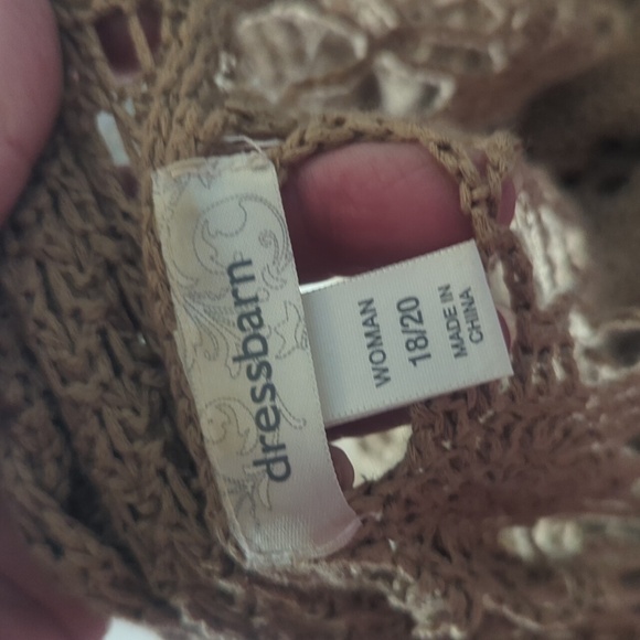 Tan Crochet Back Pointelle Cream Bohemian Festival Hippie Open Cardigan Sz XL - Picture 7 of 11